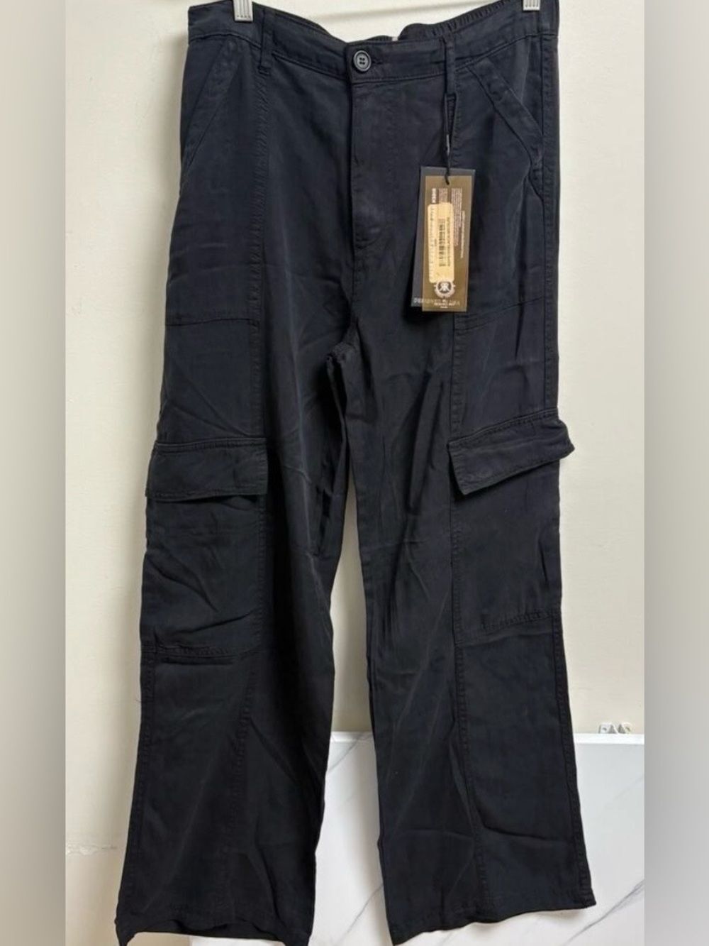 Risen LA Tencel Wide Leg Cargo Pants Women 30×31 High Rise RDP5705 Black